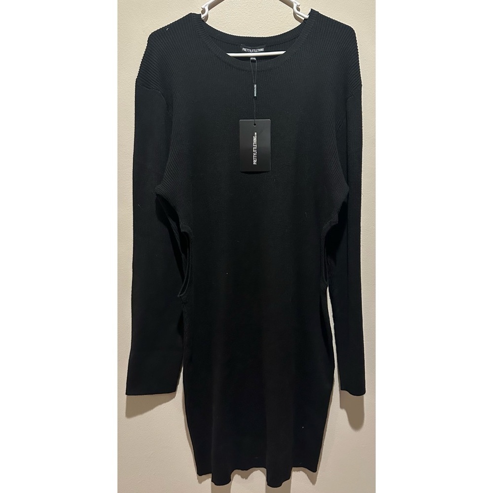 PrettyLittleThing Plus Black Rib Knit Cut Out Side Bodycon Dress CMZ2390 XXXL‎